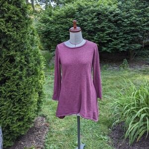 Eileen Fisher Red Tunic Top 100% Merino Wool Handkerchief Hem Size M Scoop Neck